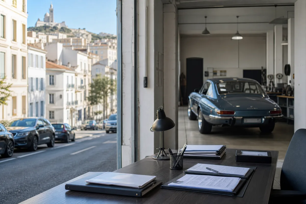 Rue de Marseille avec véhicules stationnés et immeubles anciens en arrière-plan