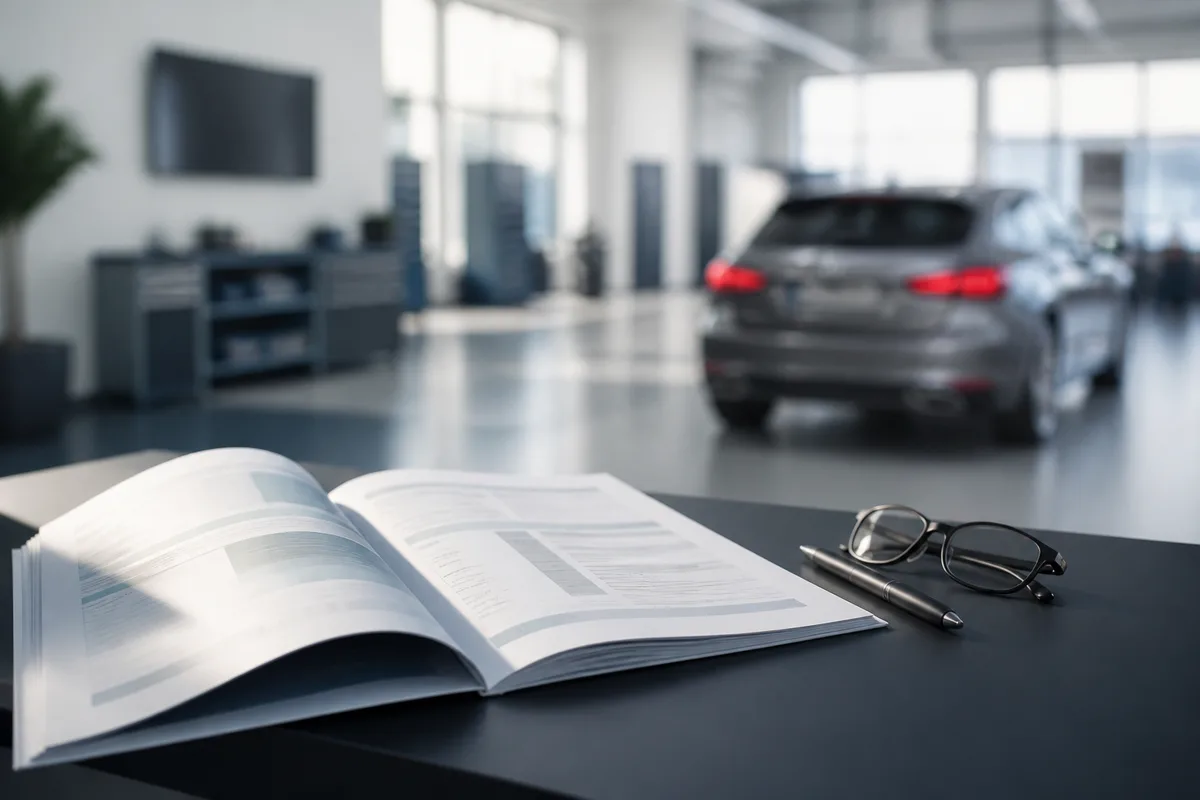 Contrat d&rsquo;assurance automobile ouvert à côté d&rsquo;un stylo et de lunettes
